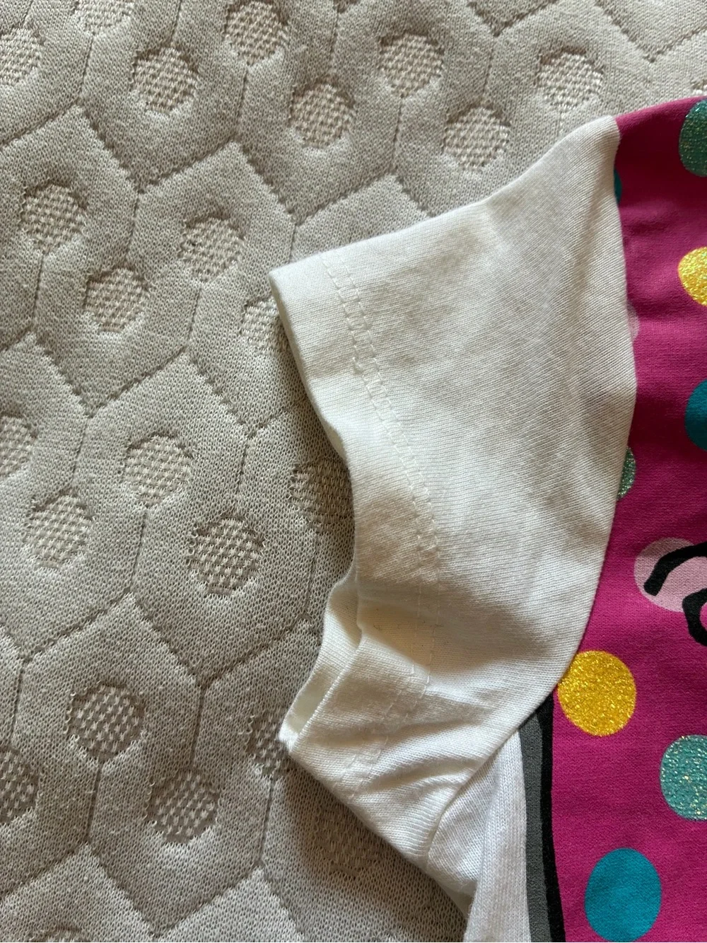 Girl’s White Graphic Tee with Pink Polka-Dot Sneaker Design
